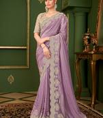 Lavender color viscose faux georgette silk embroidered saree with heavy work blouse