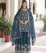 Rama faux georgette rich sequins embroidered kurta with sharara and heavy dupatta