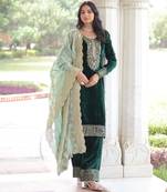 Green velvet rich sequins embroidered kurta with pant and heavy dupatta