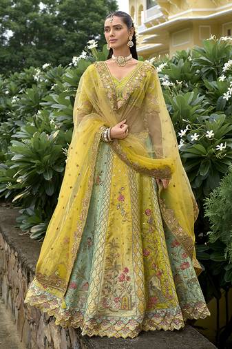 Multicolor Embroidered Art Silk Designer Wedding Lehenga Choli