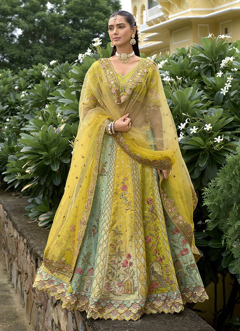 Multicolor Embroidered Art Silk Designer Wedding Lehenga Choli