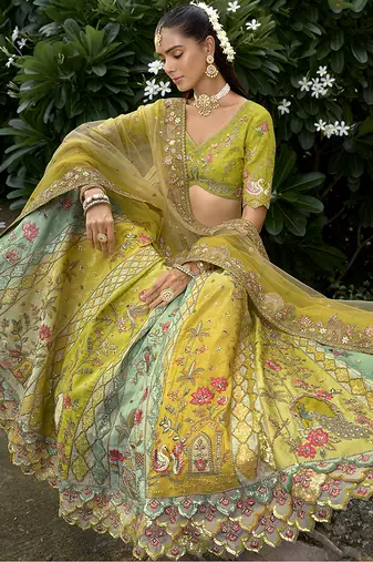 Multicolor Embroidered Art silk blend Wedding Lehenga Choli
