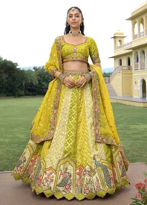 Multicolor Embroidered Art silk blend Wedding Lehenga Choli 1