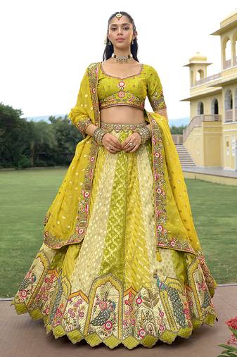 Multicolor Embroidered Art Silk Designer Wedding Lehenga Choli