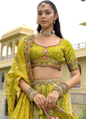 Multicolor Embroidered Art silk blend Wedding Lehenga Choli 2