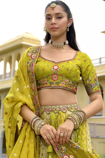 Multicolor Embroidered Art silk blend Wedding Lehenga Choli