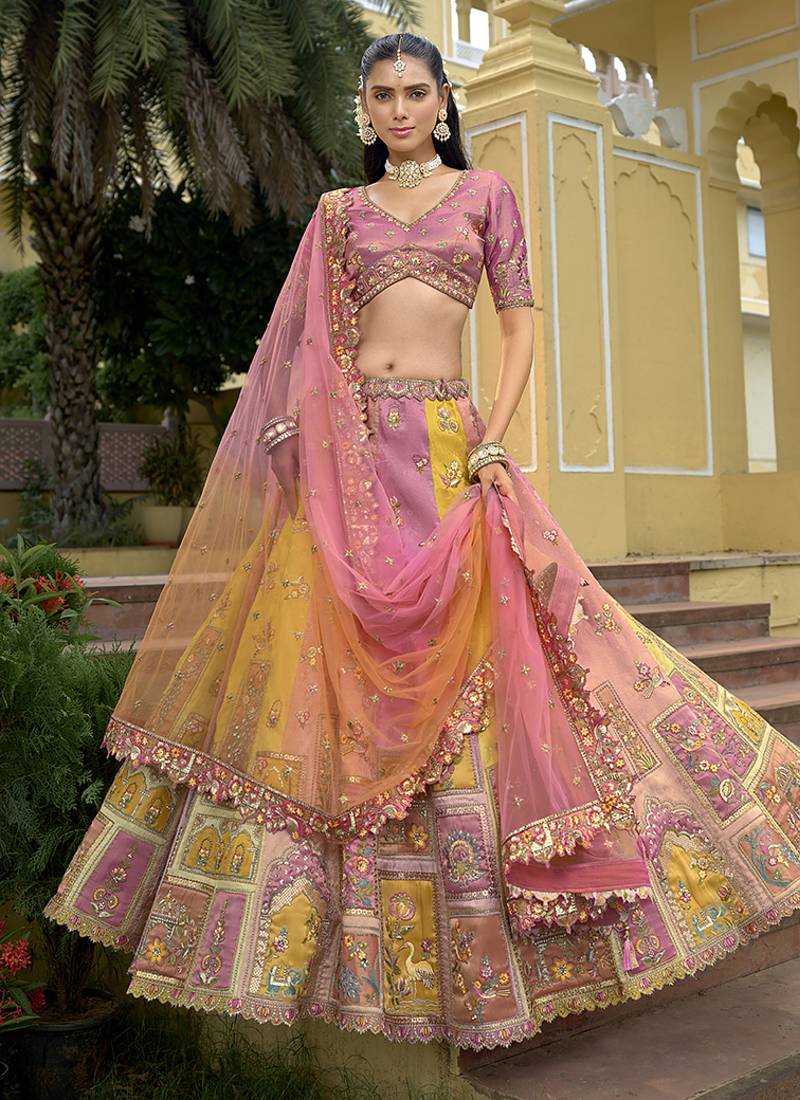 Multicolor Embroidered Art Silk Designer Wedding Lehenga Choli