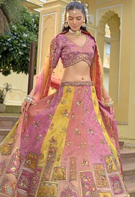 Multicolor Embroidered Art Silk Wedding Lehenga Choli 2
