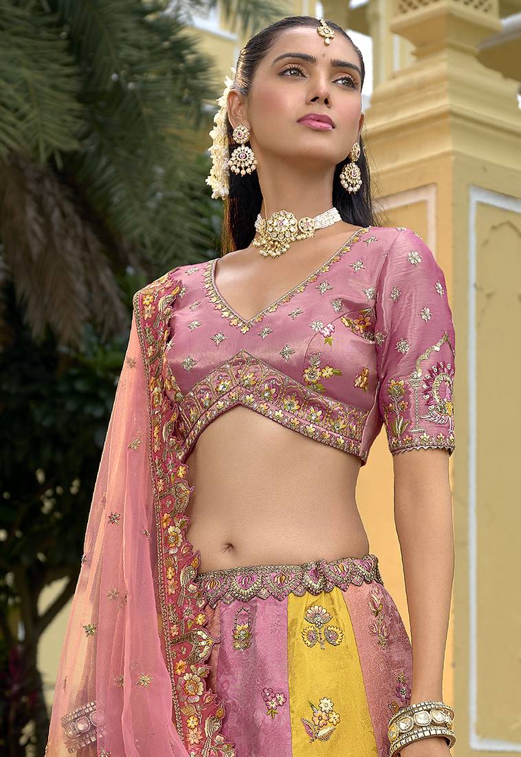 Multicolor Embroidered Art Silk Designer Wedding Lehenga Choli