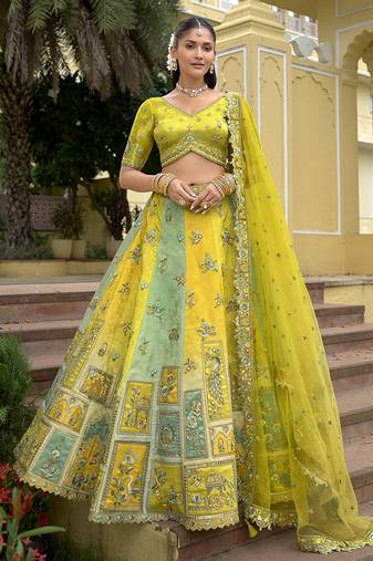 Multicolor Embroidered Art Silk Designer Wedding Lehenga Choli