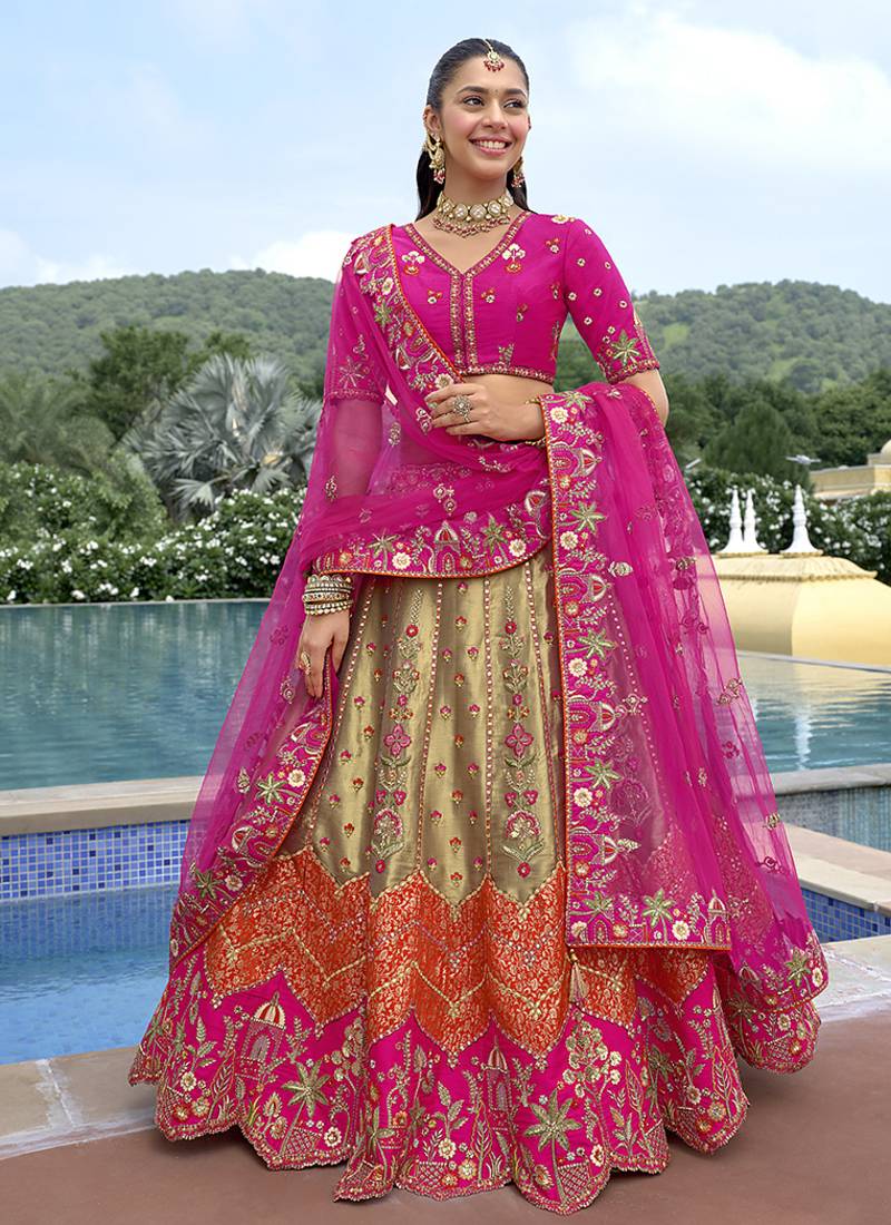 Multicolor Embroidered Art Silk Designer Wedding Lehenga Choli