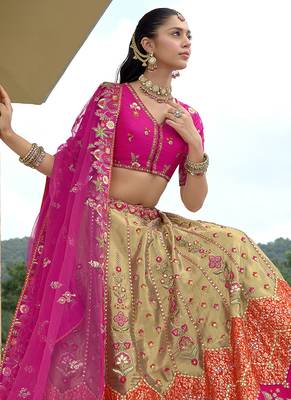 Multicolor Embroidered Art silk blend Wedding Lehenga Choli 2