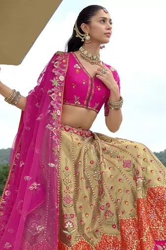 Multicolor Embroidered Art silk blend Wedding Lehenga Choli