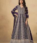 Faux georgette embroidered dark purple anarkali suit