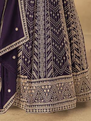 Faux georgette embroidered dark purple anarkali suit 4