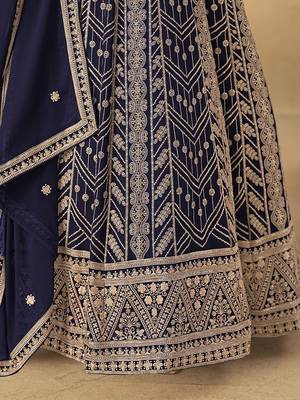 Faux georgette embroidered navy blue anarkali suit 4