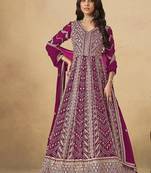 Faux georgette embroidered rani pink anarkali suit
