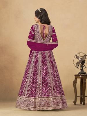 Faux georgette embroidered rani pink anarkali suit 2
