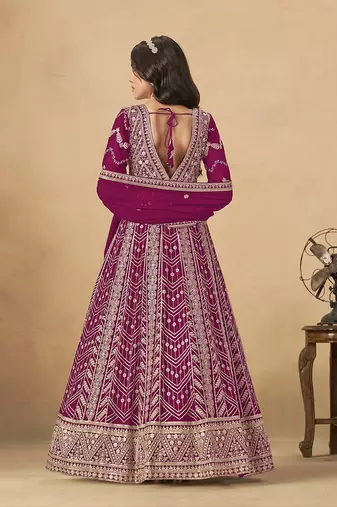 Faux georgette embroidered rani pink anarkali suit
