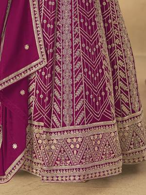 Faux georgette embroidered rani pink anarkali suit 4