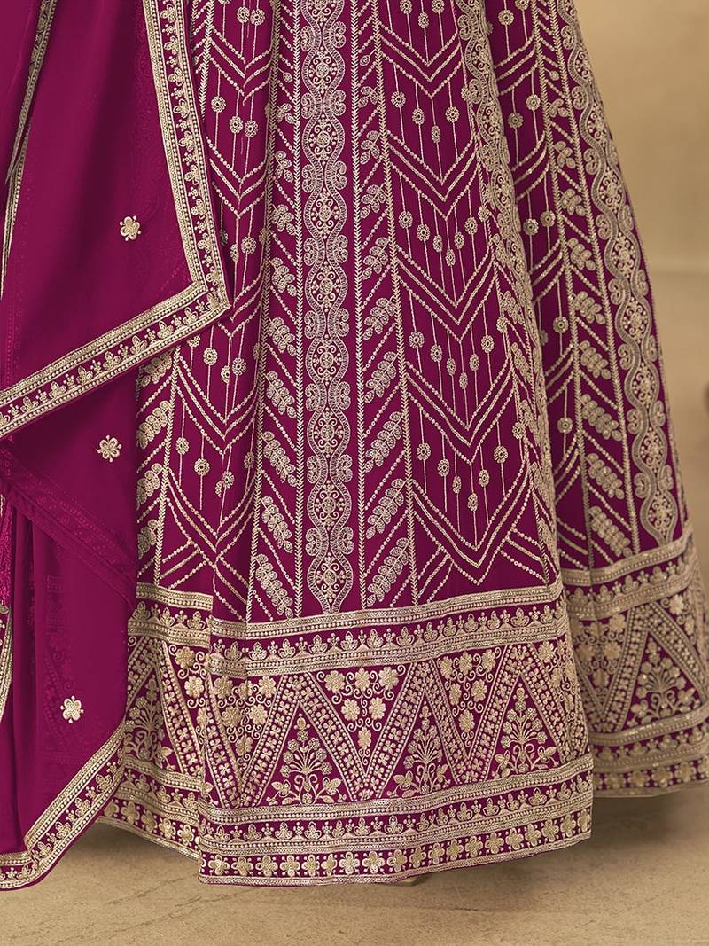 Faux georgette embroidered rani pink engagement wear anarkali suit