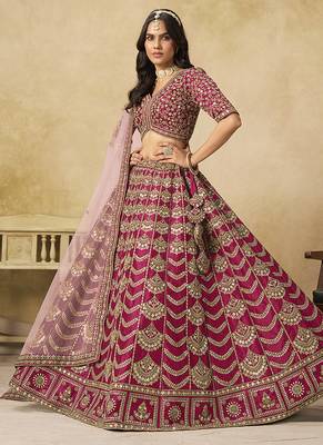 Rani Pink Art silk blend Embroidered Lehenga Choli Set for Wedding 1