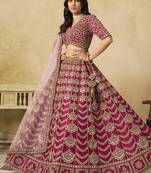Rani Pink Art Silk Embroidered Lehenga Choli Set for Wedding