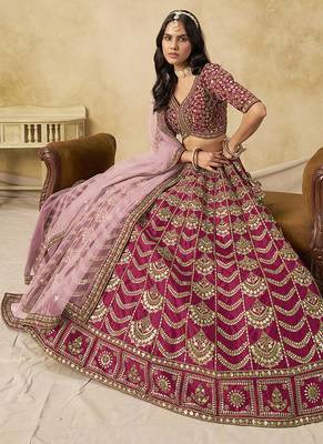 Rani Pink Art silk blend Embroidered Lehenga Choli Set for Wedding 2