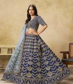 Navy Blue Art Silk Embroidered Lehenga Choli Set for Wedding