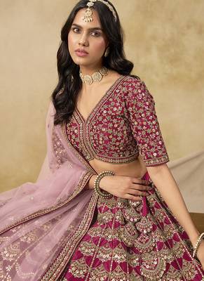 Rani Pink Art silk blend Embroidered Lehenga Choli Set for Wedding 3