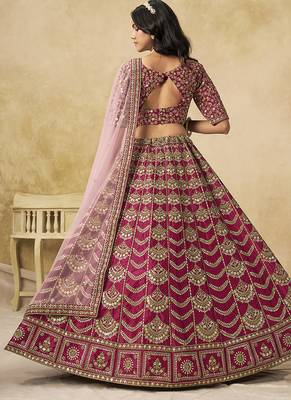 Rani Pink Art silk blend Embroidered Lehenga Choli Set for Wedding 4