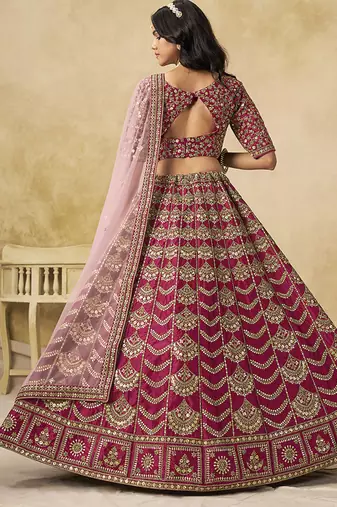 Rani Pink Art silk blend Embroidered Lehenga Choli Set for Wedding