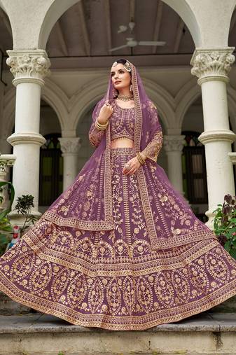 Purple Butterfly Net With Embroidered Work Stunning Lehenga For Wedding Season