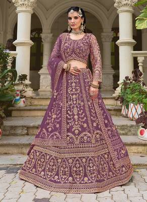 Purple Butterfly Net With Embroidered Work Lehenga For Wedding Season 2
