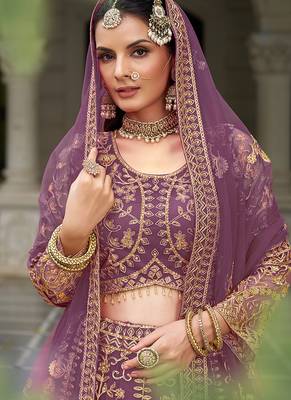 Purple Butterfly Net With Embroidered Work Lehenga For Wedding Season 3