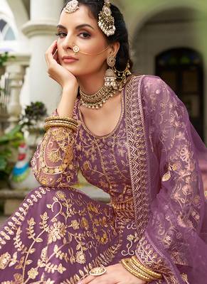 Purple Butterfly Net With Embroidered Work Lehenga For Wedding Season 4