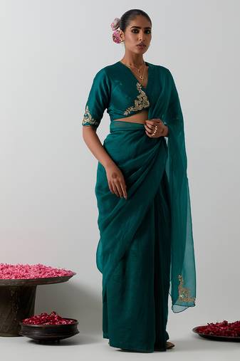 Green plain chanderi saree