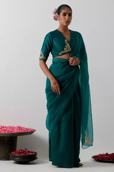 Green plain chanderi saree