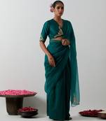 Green plain chanderi saree