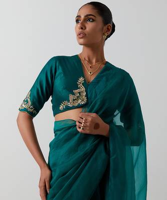 Green plain chanderi saree 3