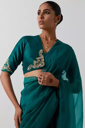 Green plain chanderi saree