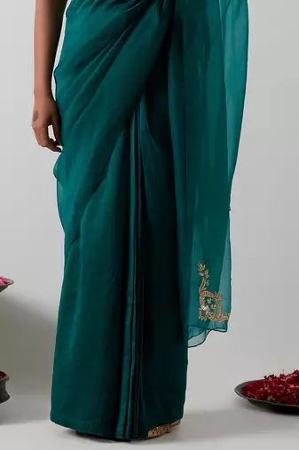 Green plain chanderi saree