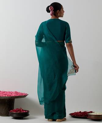 Green plain chanderi saree 5