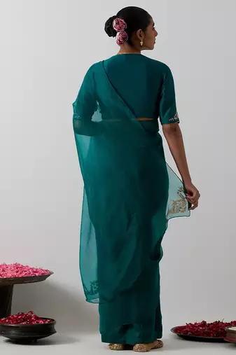 Green plain chanderi saree