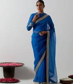 Blue plain chanderi saree