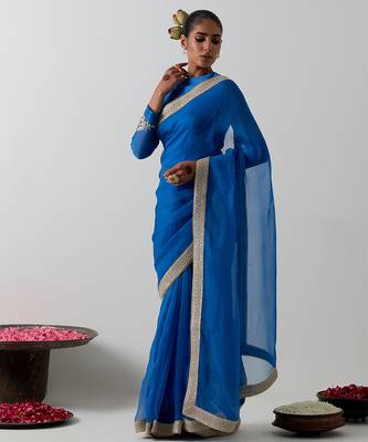 Blue plain chanderi saree 2