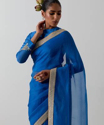 Blue plain chanderi saree 3