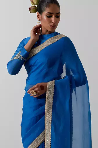 Blue plain chanderi saree