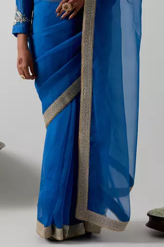 Blue plain chanderi saree