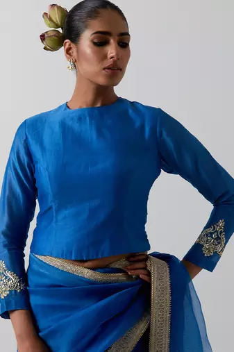 Blue plain chanderi saree